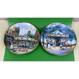 Pair of Franklin Mint Heirloom Carousel Plates by Sandi Labron Fine Porcelain